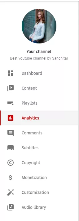 analytics inside channel menu